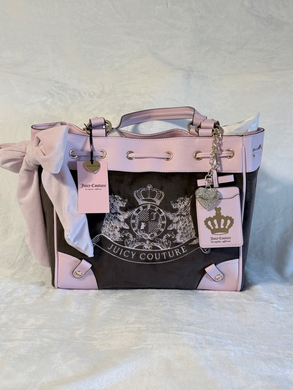 Juicy Couture Pink and Brown Scottie Dog Daydreamer Tote with Charm